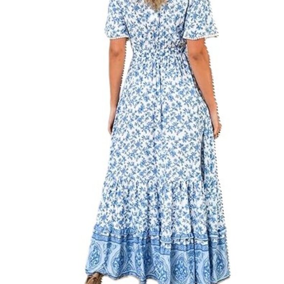 R. Vivimos Dresses & Skirts - R.Vivimos Summer Floral Print Maxi Short Bell  Sleeve Dress Size L